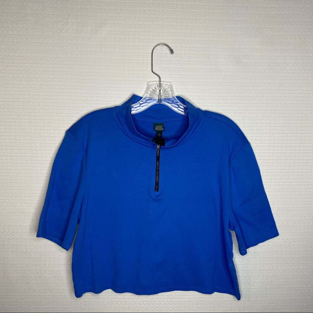 Wild Fable Blue Zippered Mock Neck Short Sleeve Crop Top XL